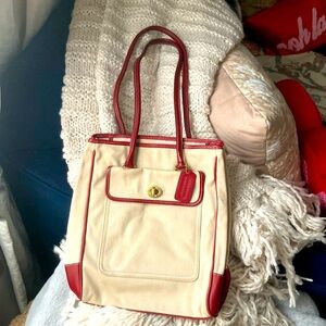 Coach 9781 Canvas Red Leather Small Tote